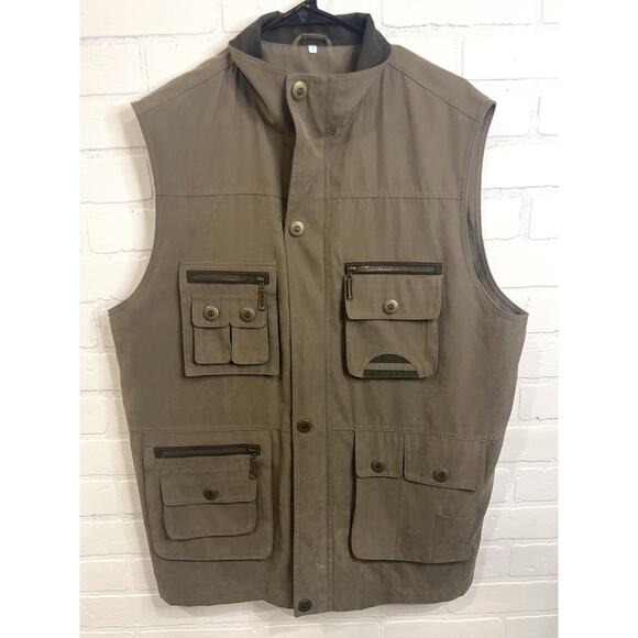 Mian Men’s Large Fishing Vest Beige, Fishing, Hiking, Safari. Zip&Snap Closure - Picture 1 of 9